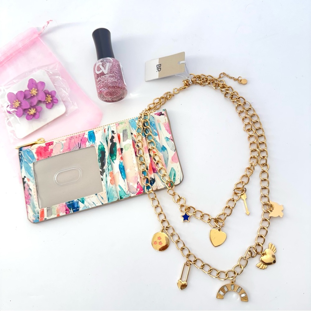 Bundle🛍️ Nanette Lepore & BP Gold Charm Necklace Earrings Polish Wallet Jewelry